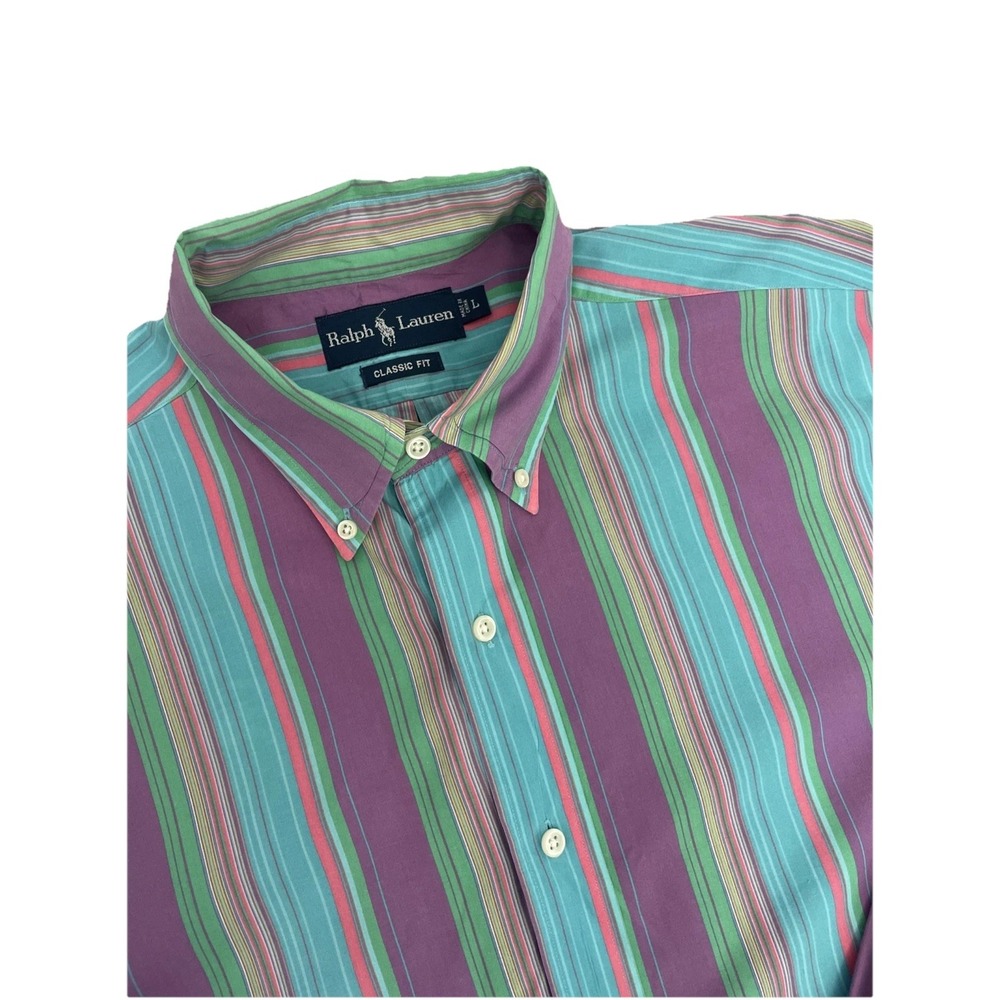 Ralph Lauren Shirt‎ Mens Large Multicolor Striped Button Down Long Sleeve EUC